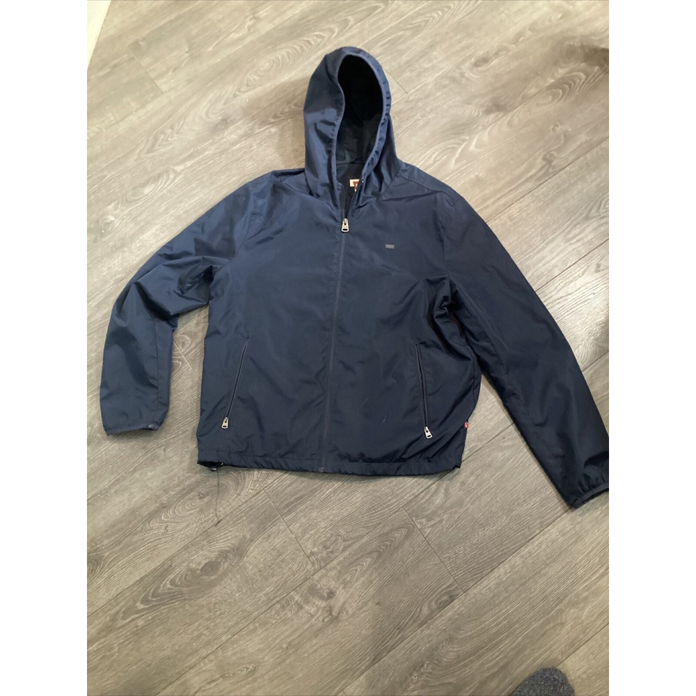 Levi’s Strauss Men’s Polyester Lightweight Zip-up Hooded Navy Jacket Size Large!